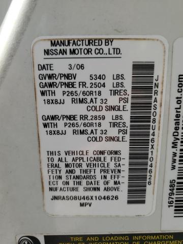 2006 Infiniti Fx35 VIN: JNRAS08U46X104626 Lot: 61471994