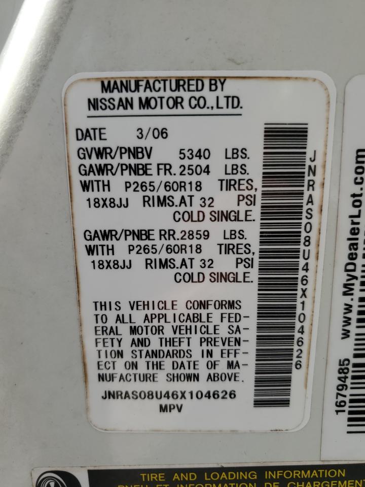 JNRAS08U46X104626 2006 Infiniti Fx35