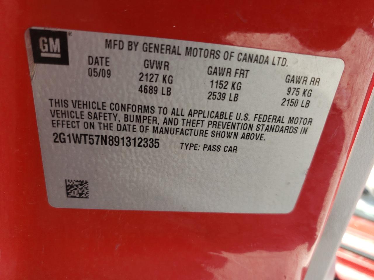 2G1WT57N891312335 2009 Chevrolet Impala 1Lt