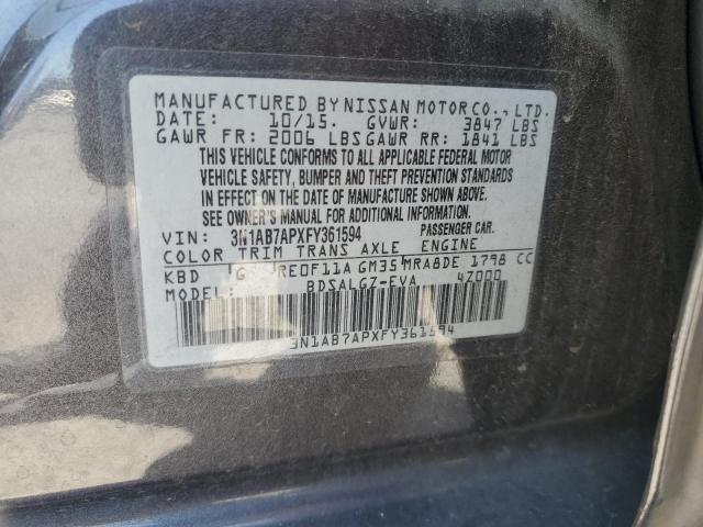 2015 Nissan Sentra S VIN: 3N1AB7APXFY361594 Lot: 59551874