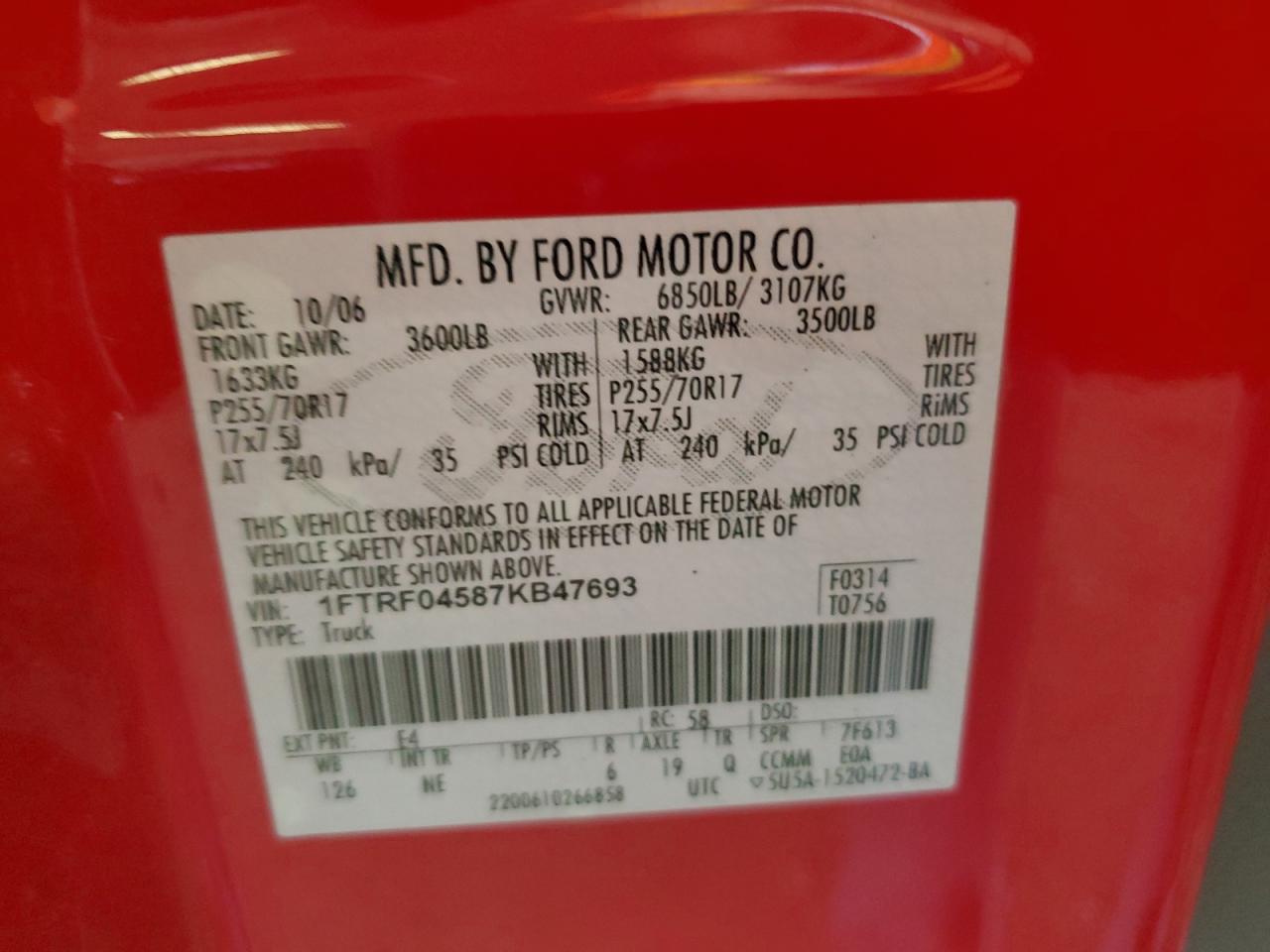 1FTRF04587KB47693 2007 Ford F150