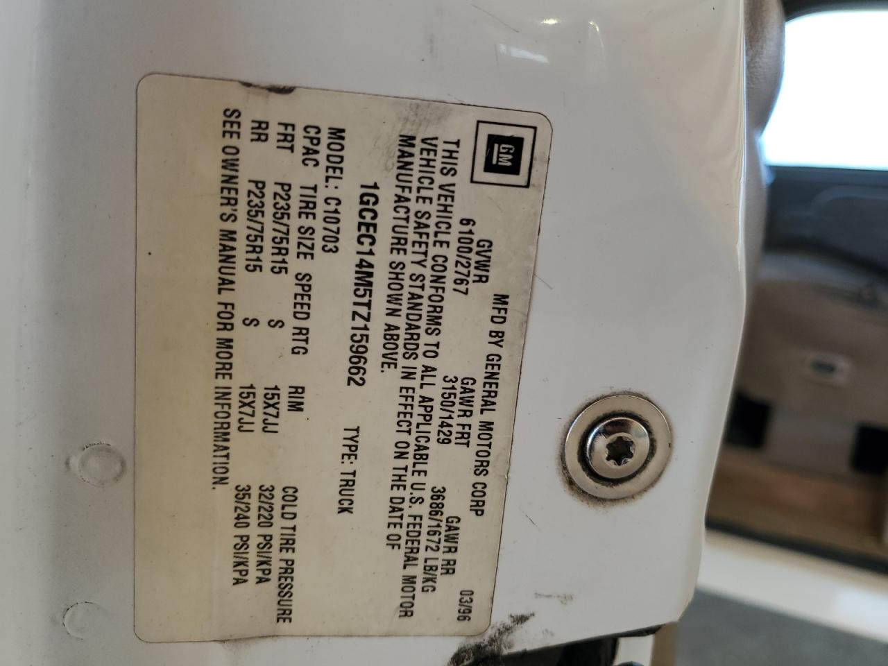 1GCEC14M5TZ159662 1996 Chevrolet Gmt-400 C1500