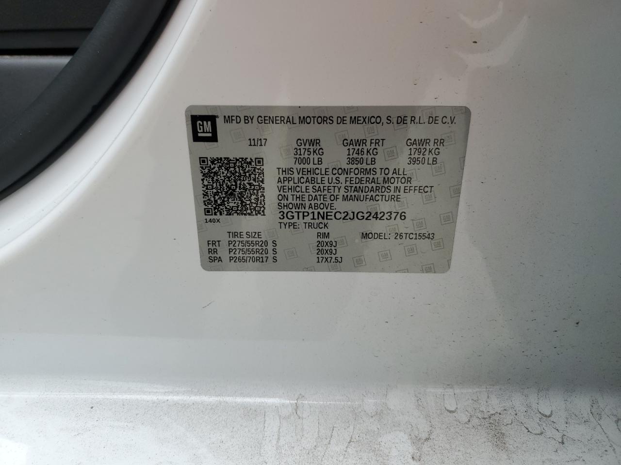 3GTP1NEC2JG242376 2018 GMC Sierra C1500 Slt