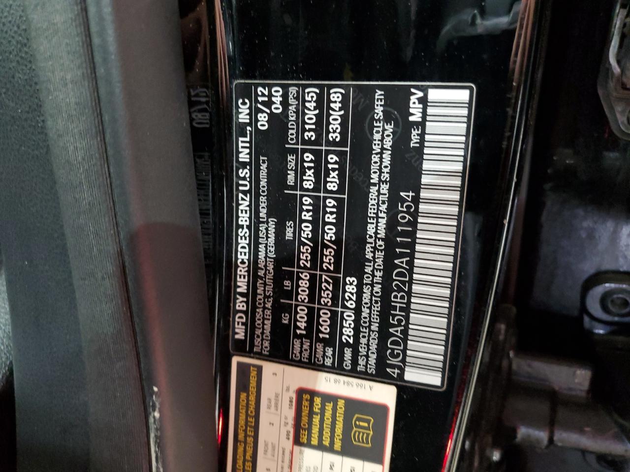 4JGDA5HB2DA111954 2013 Mercedes-Benz Ml 350 4Matic