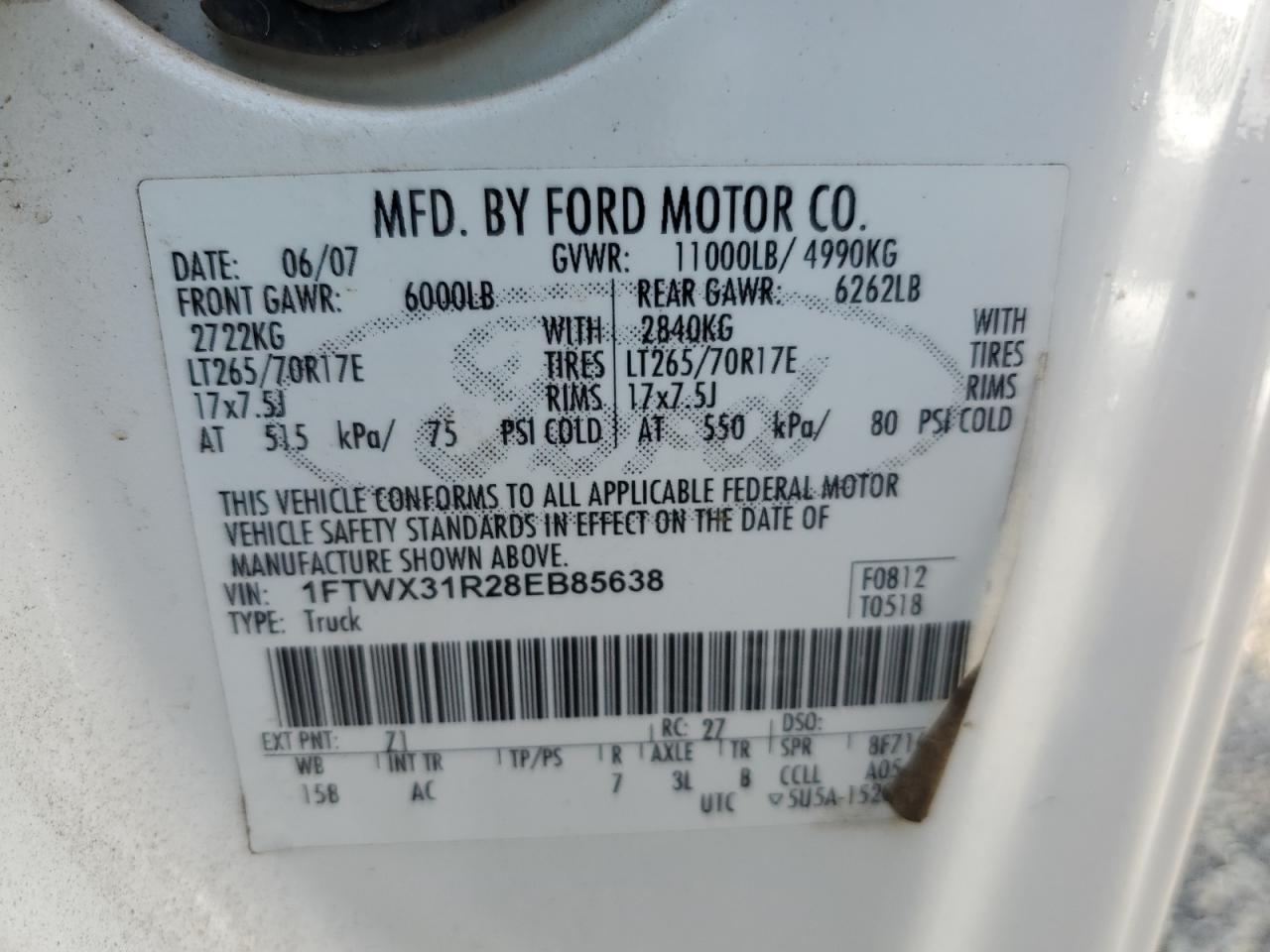 1FTWX31R28EB85638 2008 Ford F350 Srw Super Duty