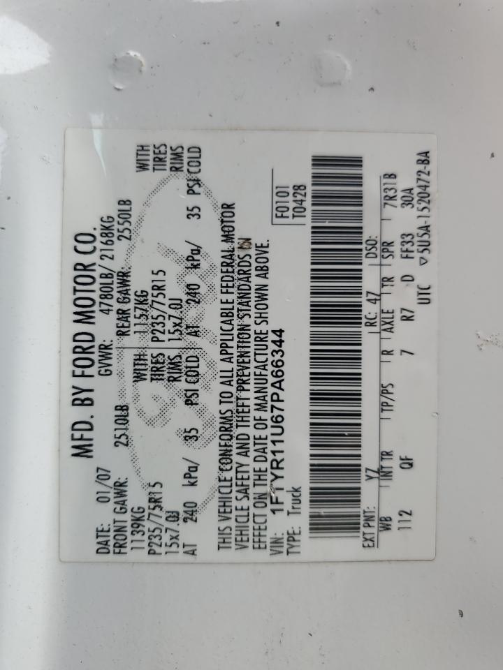 1FTYR11U67PA66344 2007 Ford Ranger