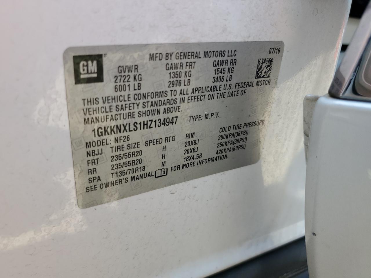 1GKKNXLS1HZ134947 2017 GMC Acadia Denali