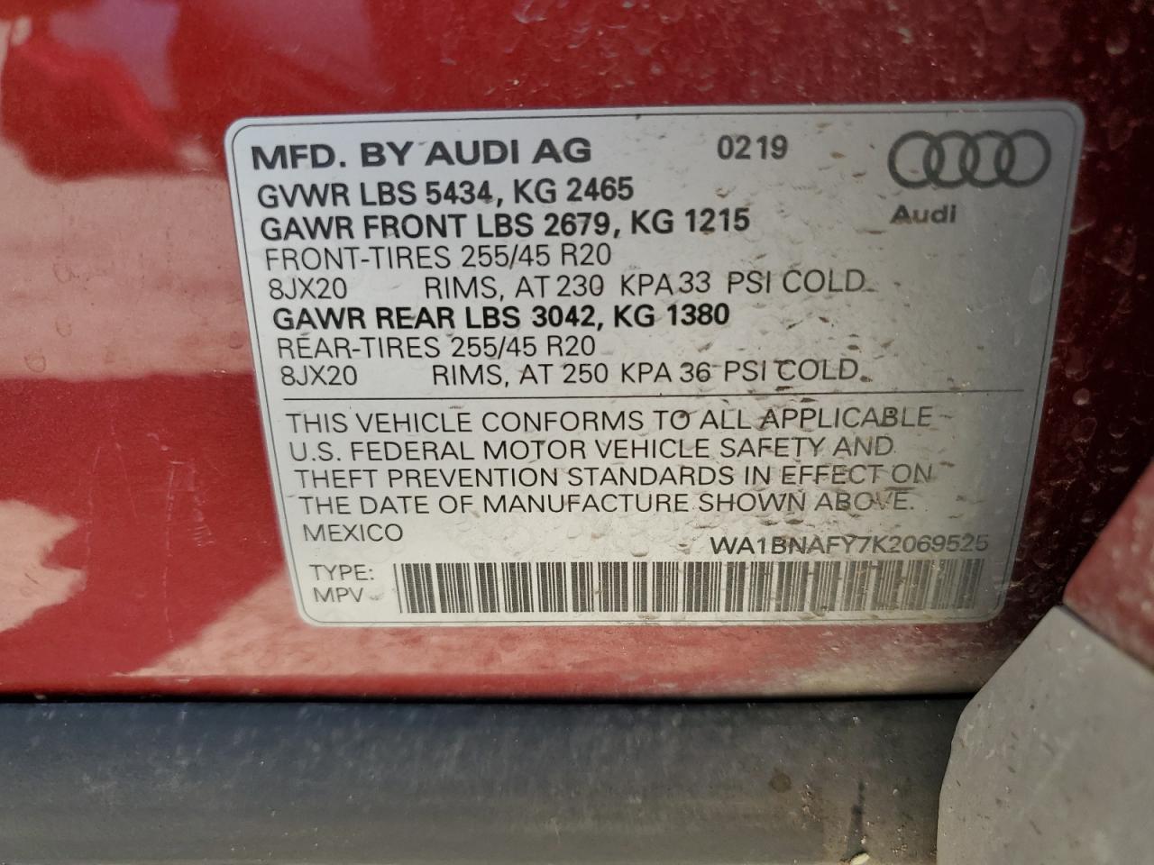 WA1BNAFY7K2069525 2019 Audi Q5 Premium Plus