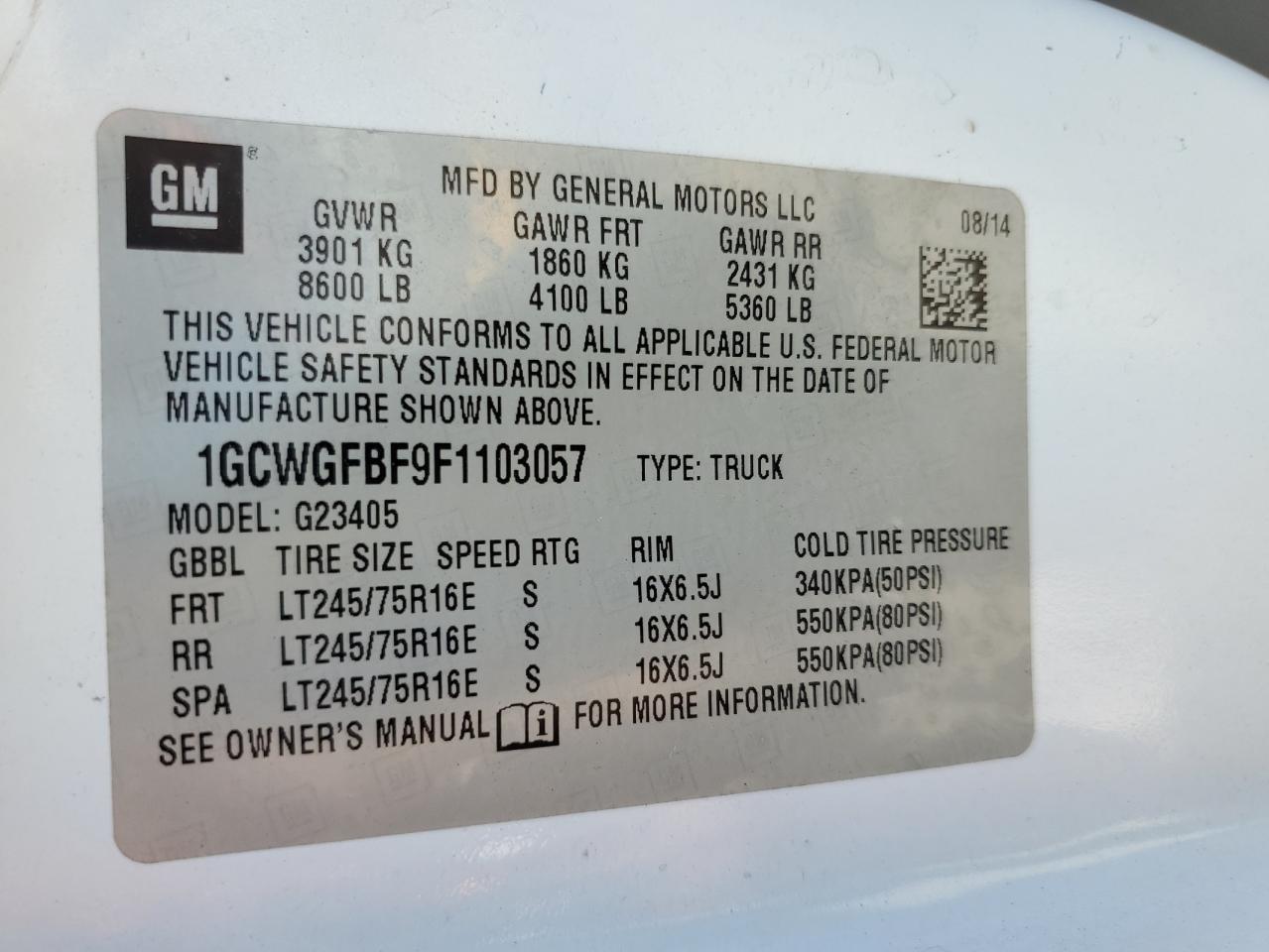 1GCWGFBF9F1103057 2015 Chevrolet Express G2500