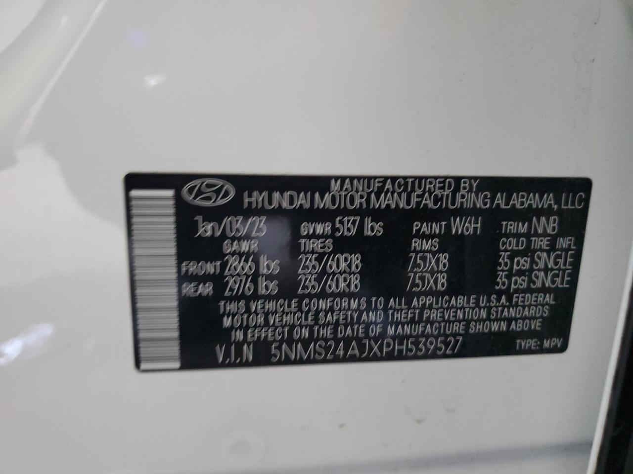 5NMS24AJXPH539527 2023 Hyundai Santa Fe Sel