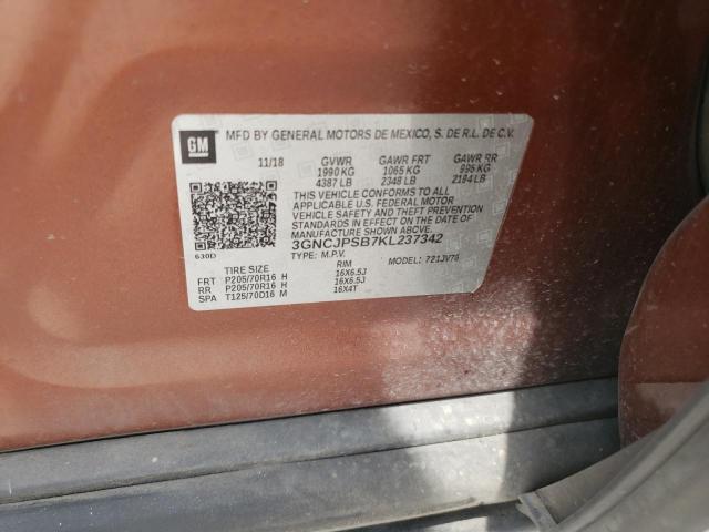 2019 Chevrolet Trax 1Lt VIN: 3GNCJPSB7KL237342 Lot: 57329574