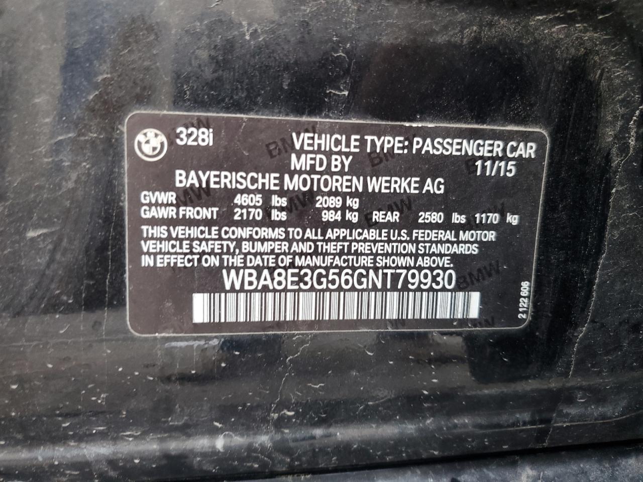 WBA8E3G56GNT79930 2016 BMW 328 Xi Sulev