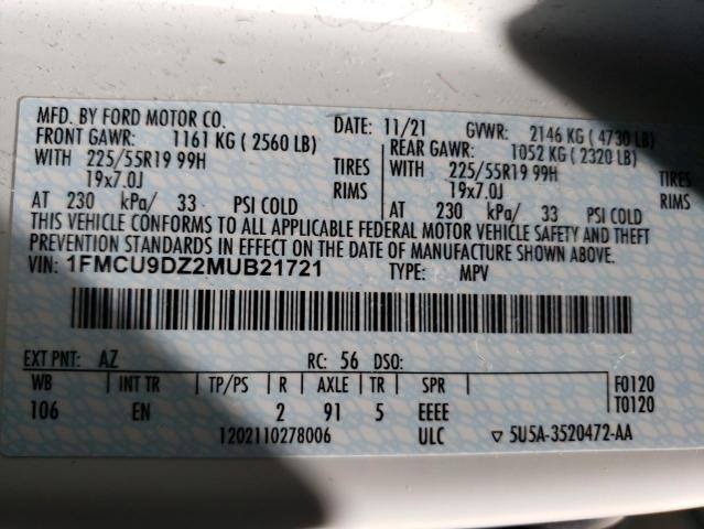 2021 Ford Escape Titanium VIN: 1FMCU9DZ2MUB21721 Lot: 59518494