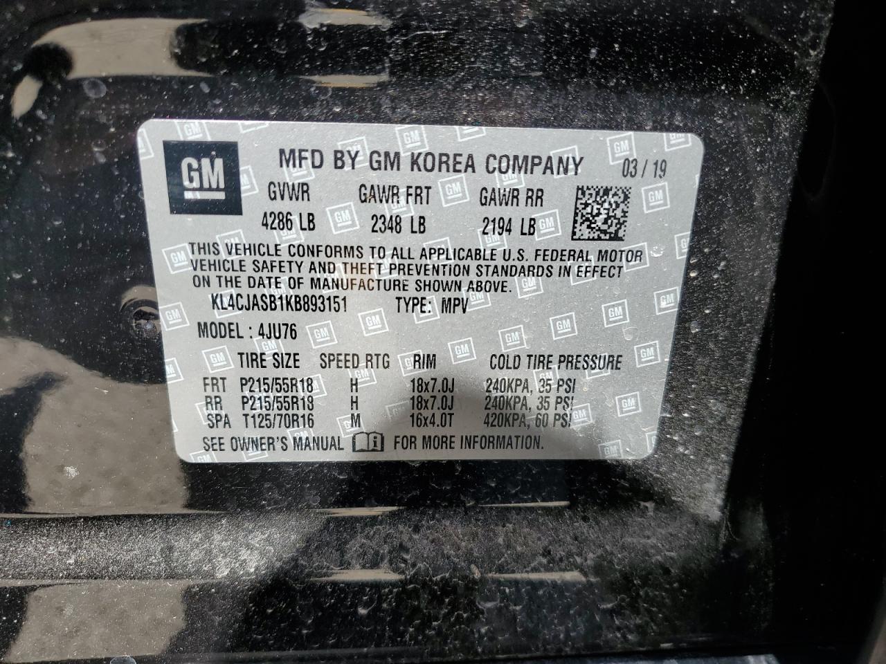 KL4CJASB1KB893151 2019 Buick Encore Preferred