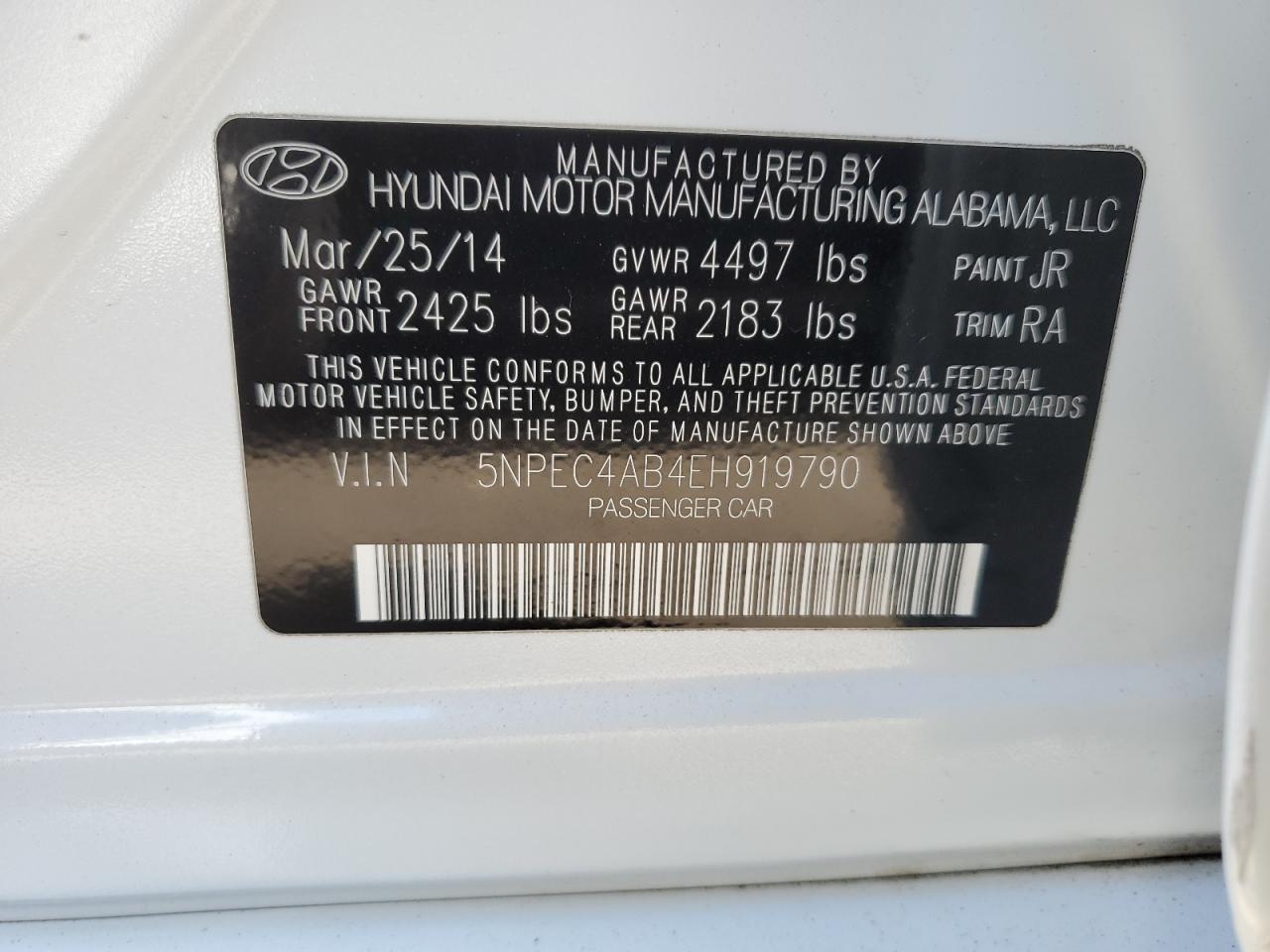 5NPEC4AB4EH919790 2014 Hyundai Sonata Se