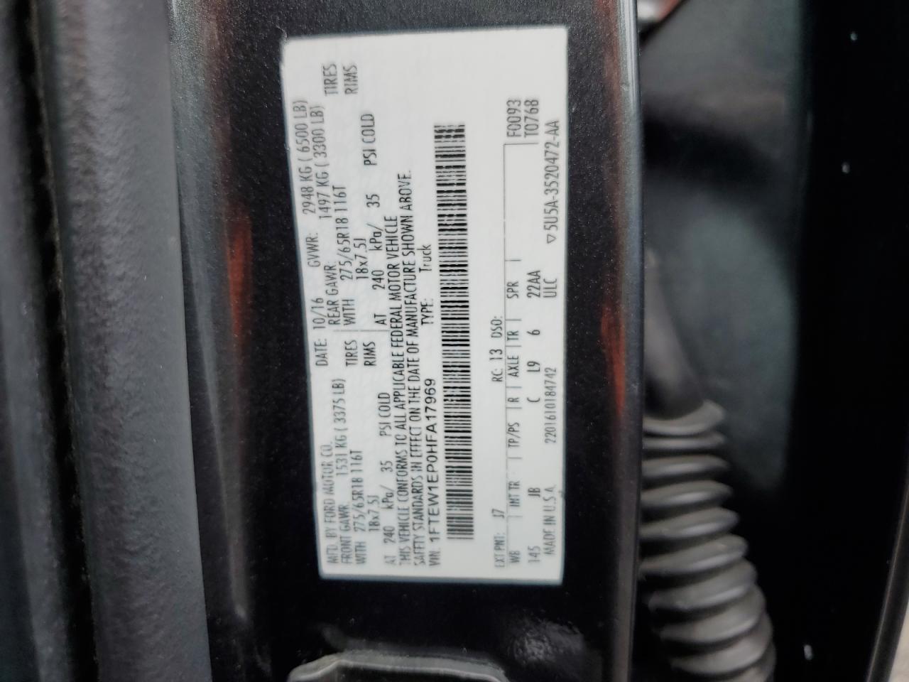 1FTEW1EP0HFA17969 2017 Ford F150 Supercrew