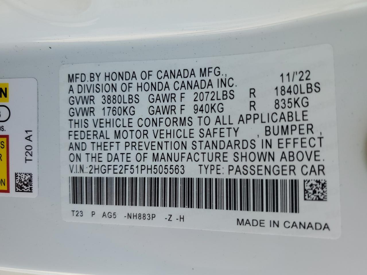 2HGFE2F51PH505563 2023 Honda Civic Sport 2HGFE2F51PH505563 2023 Honda Civic Sport