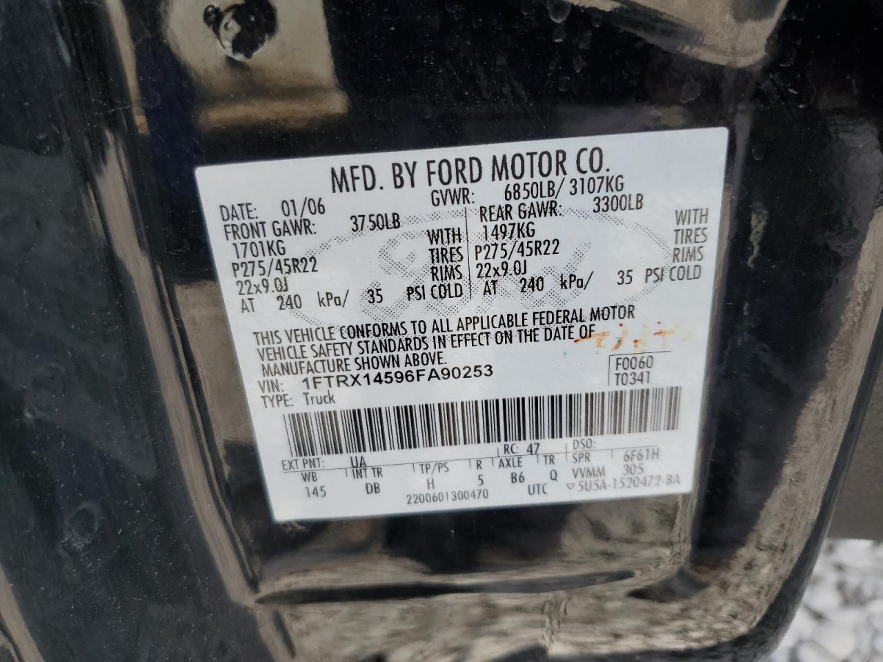 1FTRX14596FA90253 2006 Ford F150