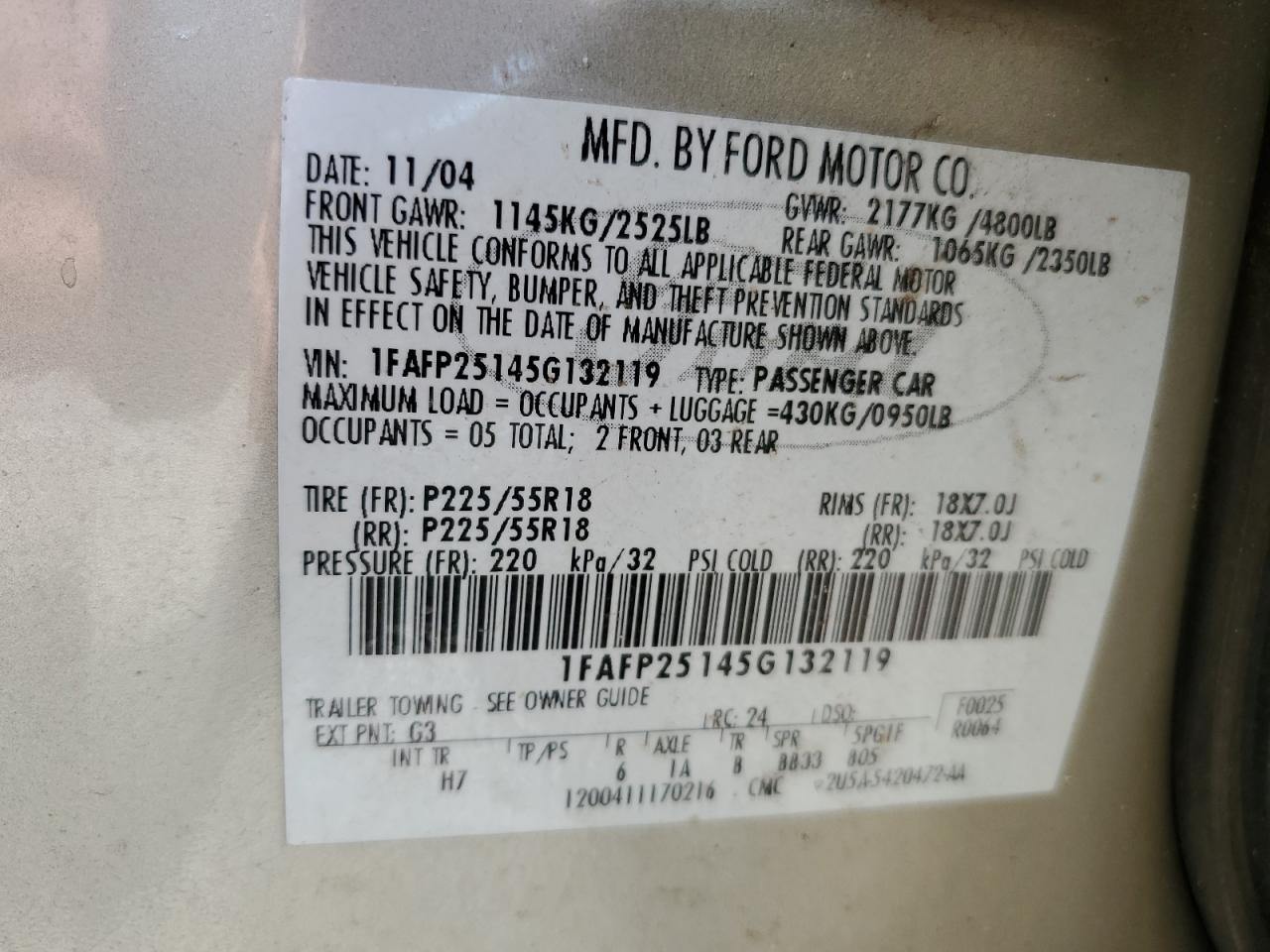 1FAFP25145G132119 2005 Ford Five Hundred Limited