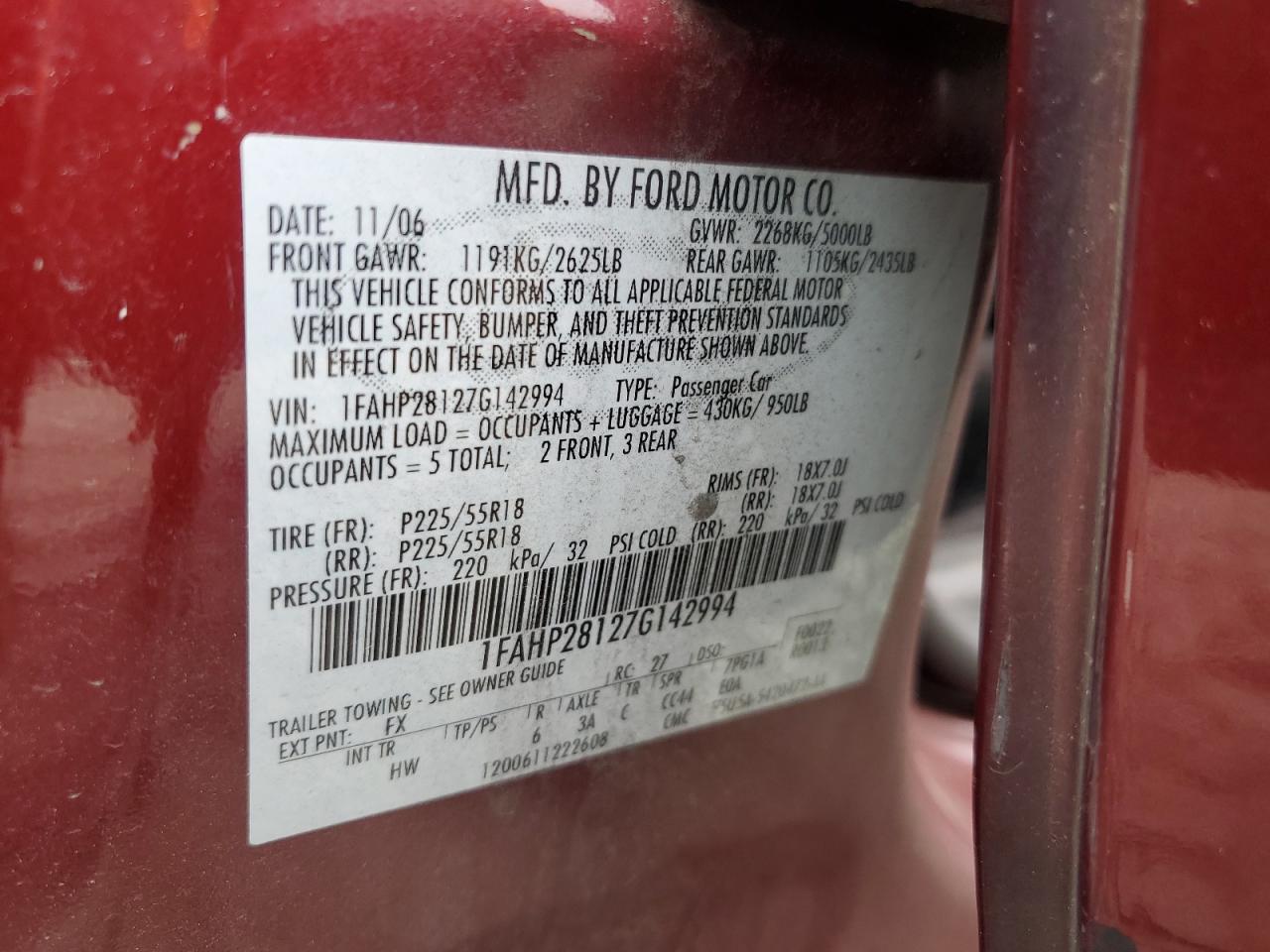 1FAHP28127G142994 2007 Ford Five Hundred Limited