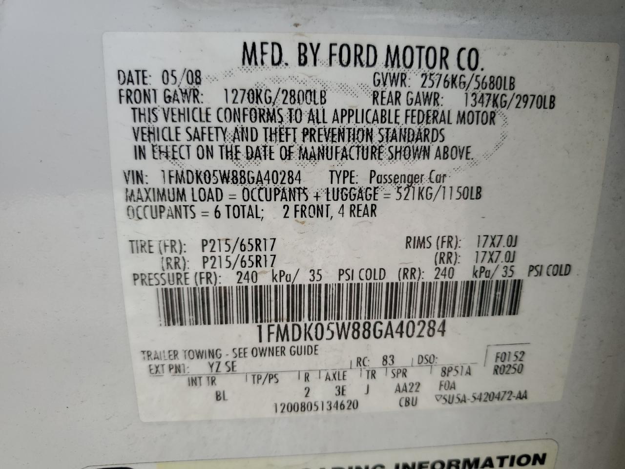 1FMDK05W88GA40284 2008 Ford Taurus X Sel