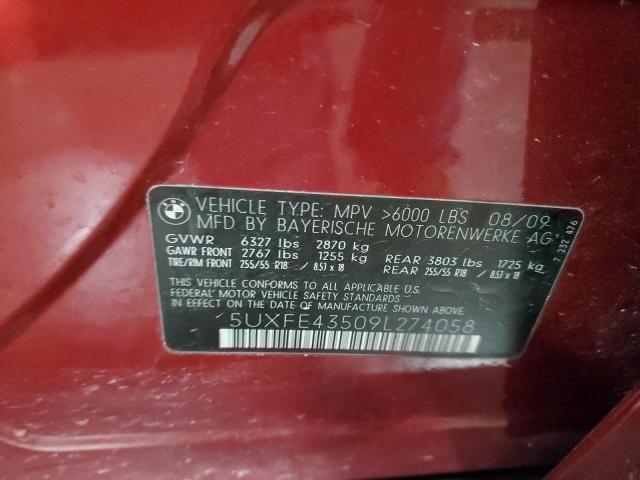 2009 BMW X5 xDrive30I VIN: 5UXFE43509L274058 Lot: 60291174