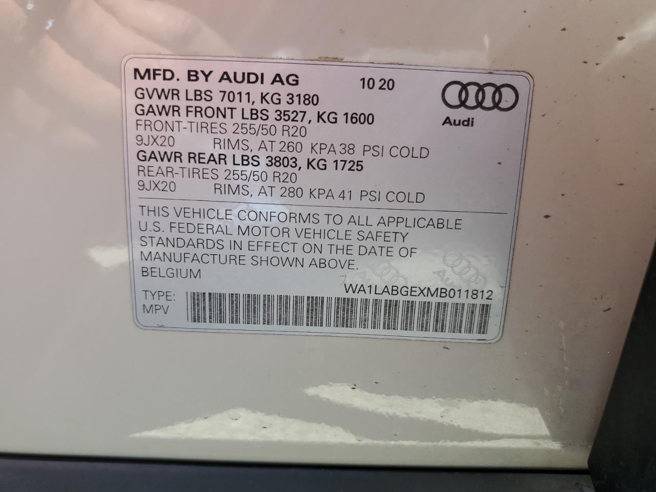 WA1LABGEXMB011812 2021 Audi E-Tron Premium Plus