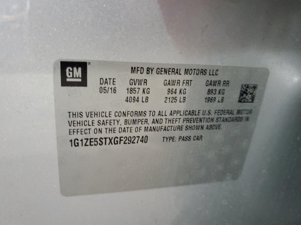 1G1ZE5STXGF292740 2016 Chevrolet Malibu Lt