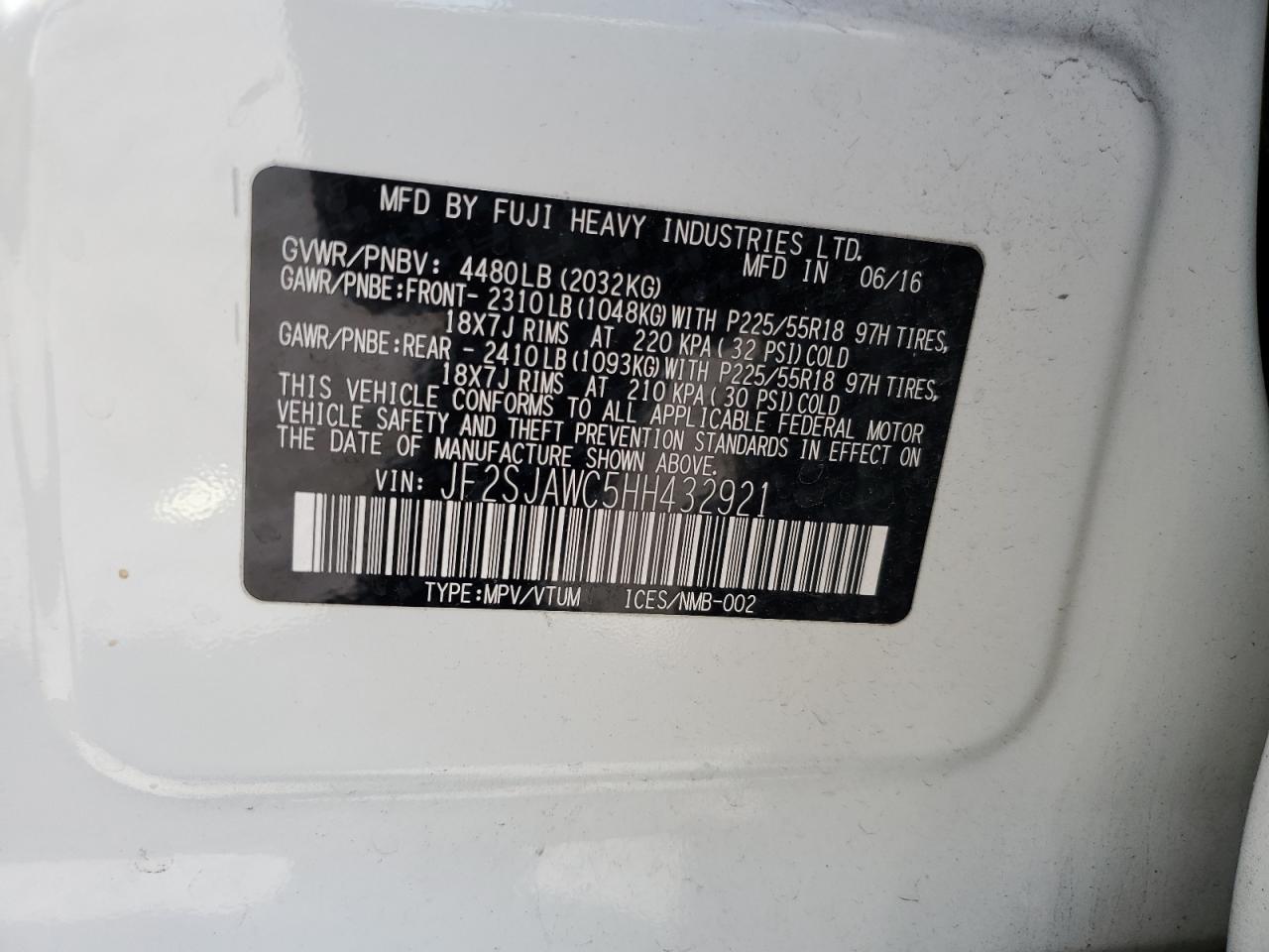 JF2SJAWC5HH432921 2017 Subaru Forester 2.5I Touring