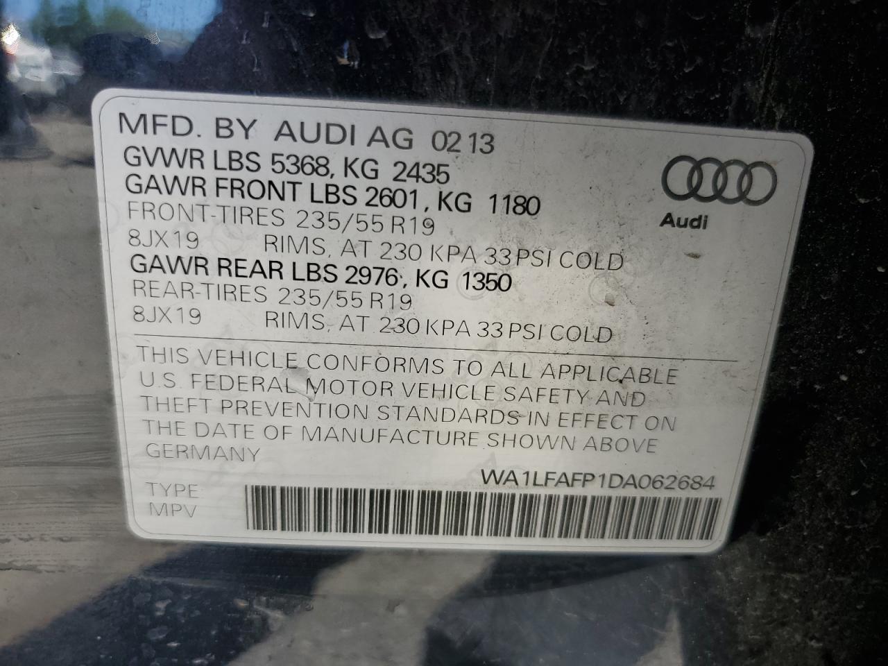 WA1LFAFP1DA062684 2013 Audi Q5 Premium Plus