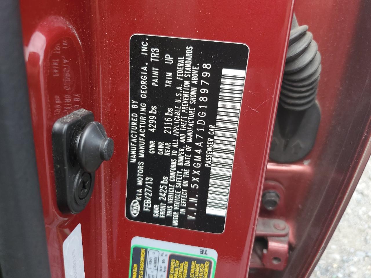 5XXGM4A71DG189798 2013 Kia Optima Lx