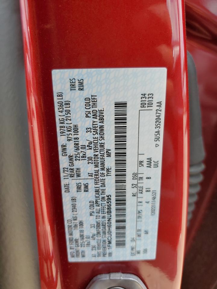 1FMCU0H60NUB86595 2022 Ford Escape Sel