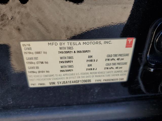 2016 Tesla Model S VIN: 5YJSA1E44GF139695 Lot: 58063414