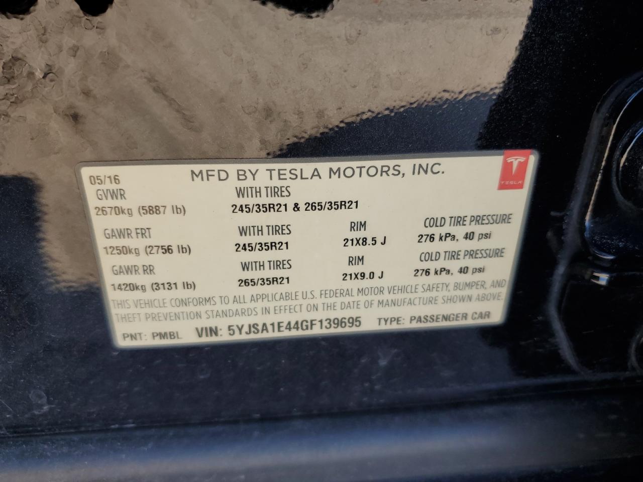 5YJSA1E44GF139695 2016 Tesla Model S