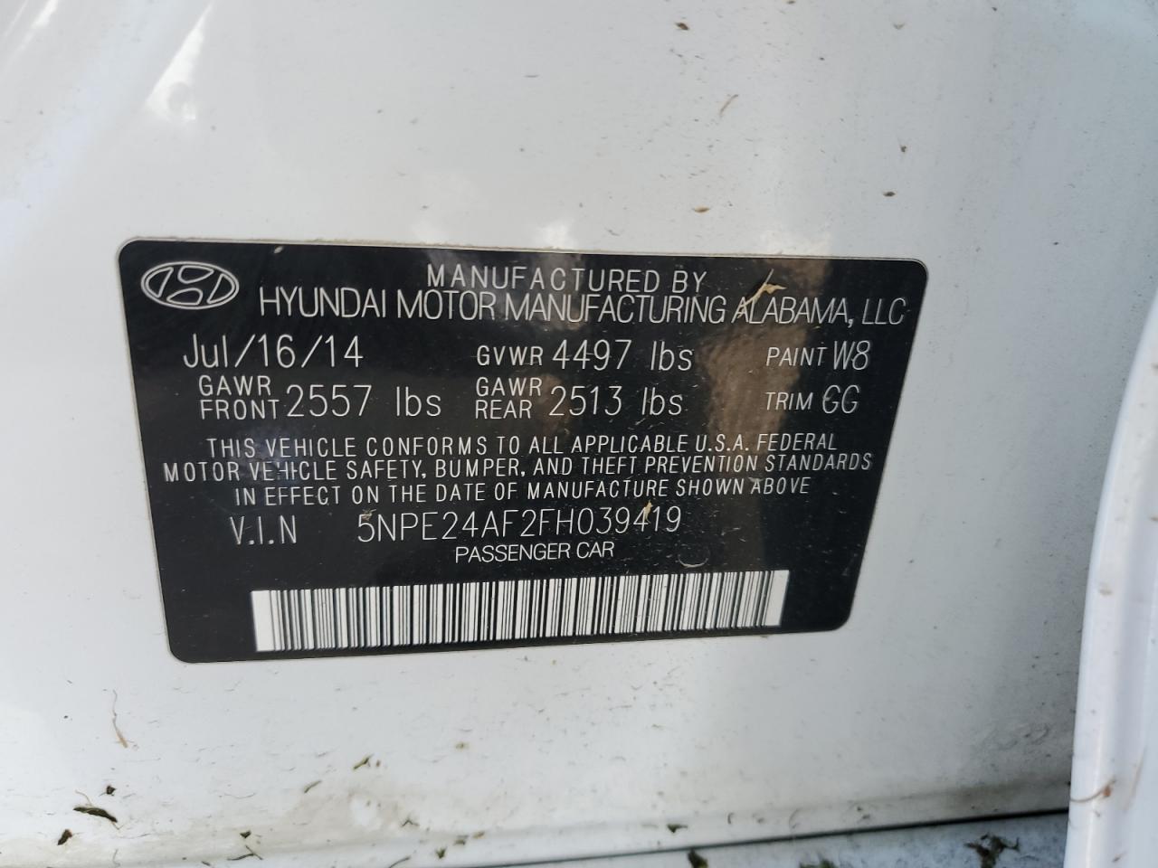 5NPE24AF2FH039419 2015 Hyundai Sonata Se
