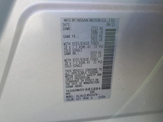 2015 Nissan Pathfinder S VIN: 5N1AR2MN3FC685884 Lot: 58121654