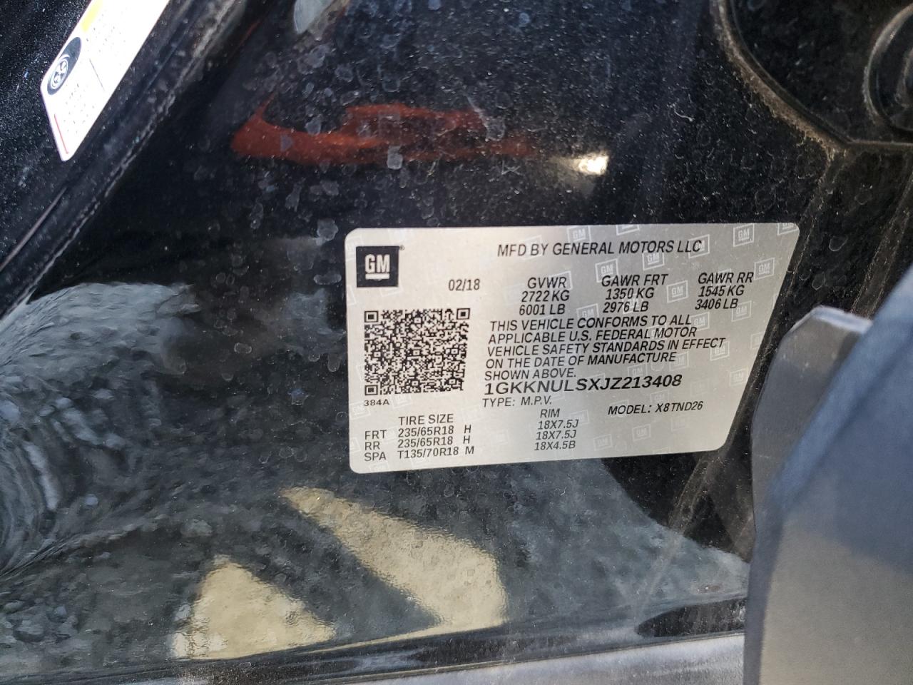 1GKKNULSXJZ213408 2018 GMC Acadia Slt-1