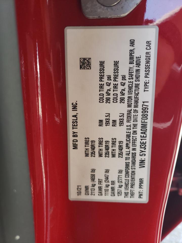 5YJ3E1EA0MF089971 2021 Tesla Model 3