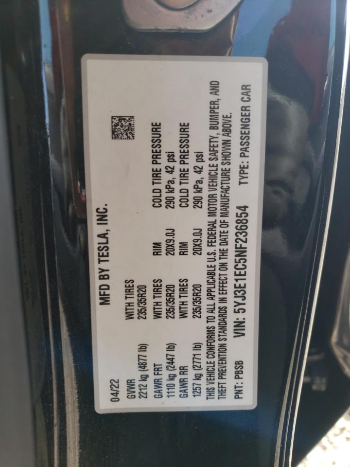 5YJ3E1EC5NF236854 2022 Tesla Model 3