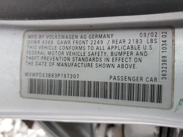 2003 Volkswagen Passat Gls VIN: WVWPD63B83P197207 Lot: 57350244