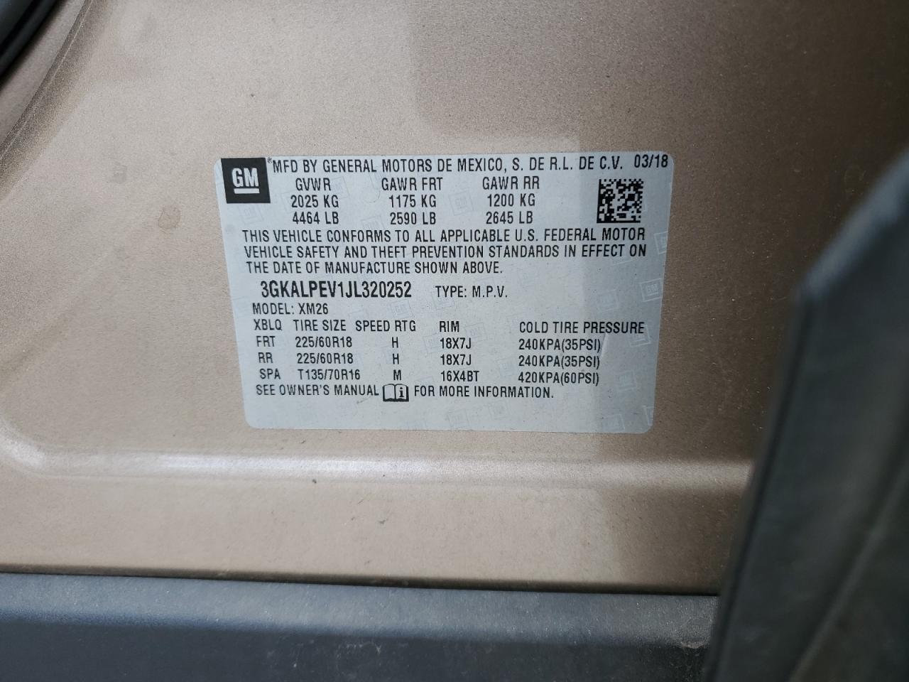 3GKALPEV1JL320252 2018 GMC Terrain Slt