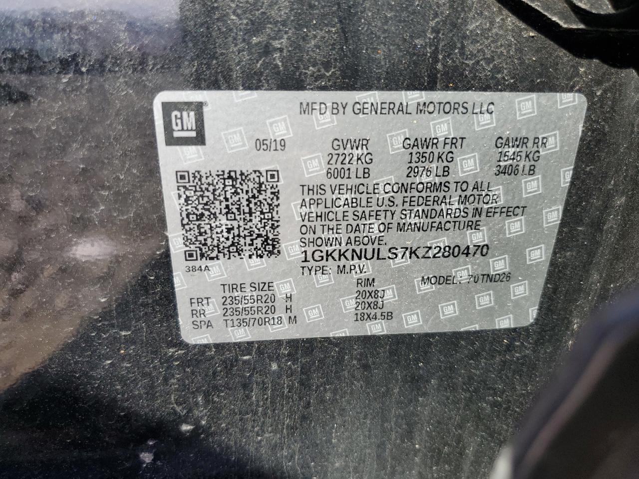 1GKKNULS7KZ280470 2019 GMC Acadia Slt-1