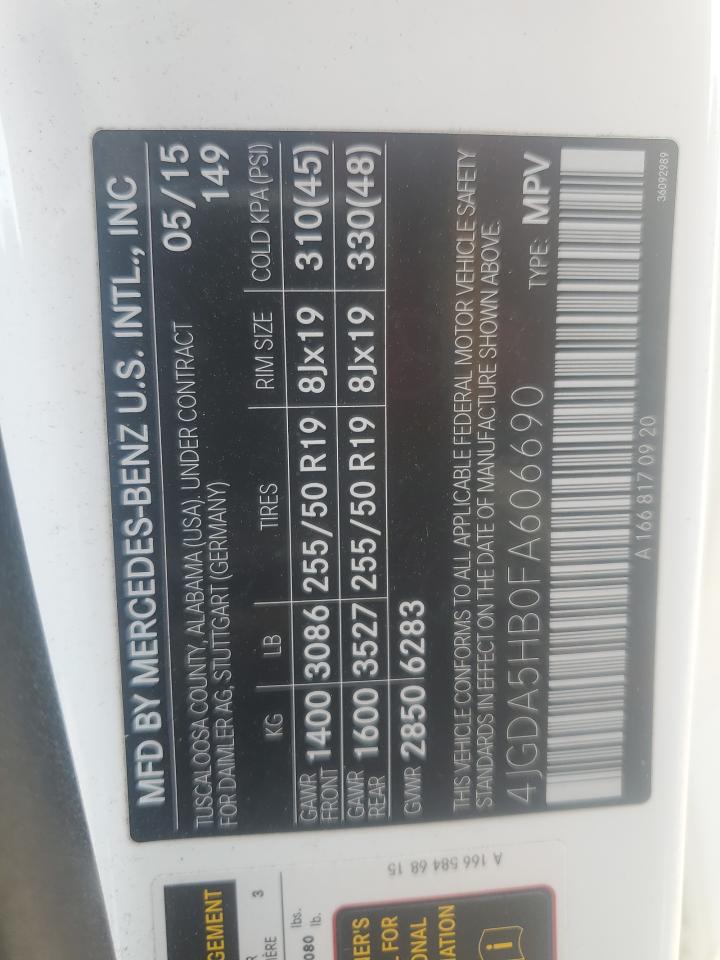 4JGDA5HB0FA606690 2015 Mercedes-Benz Ml 350 4Matic