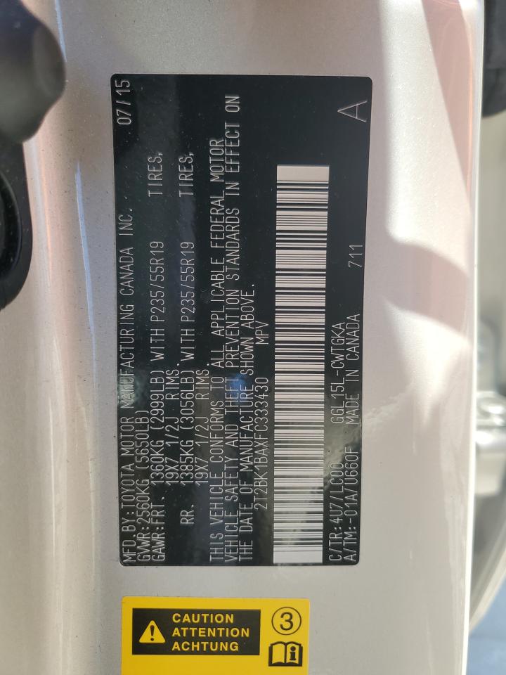 2T2BK1BAXFC333430 2015 Lexus Rx 350 Base