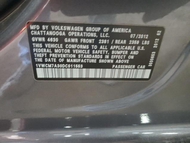 2013 Volkswagen Passat Sel VIN: 1VWCM7A30DC011553 Lot: 60479654