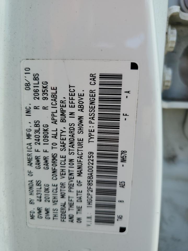 1HGCP2F85BA002259 2011 Honda Accord Exl