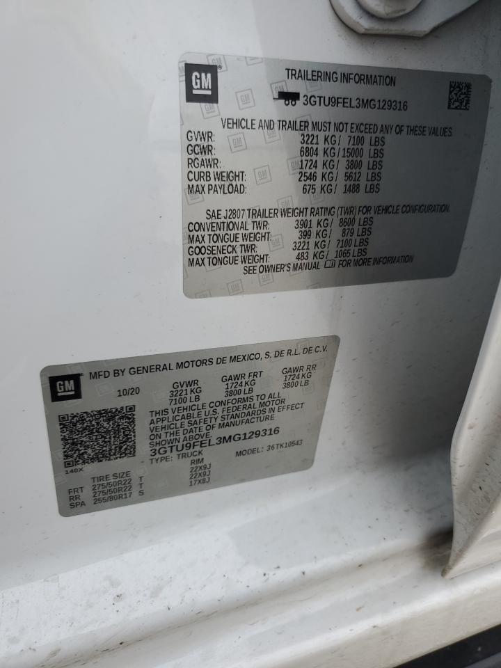 3GTU9FEL3MG129316 2021 GMC Sierra K1500 Denali