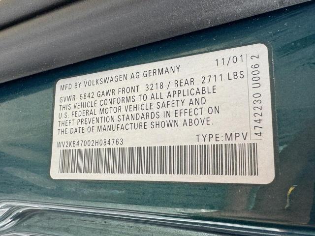 2002 Volkswagen Eurovan Gls VIN: WV2KB47002H084763 Lot: 58337914