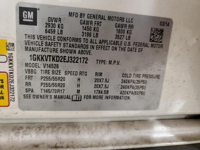 2014 GMC Acadia Denali VIN: 1GKKVTKD2EJ322172 Lot: 59218114