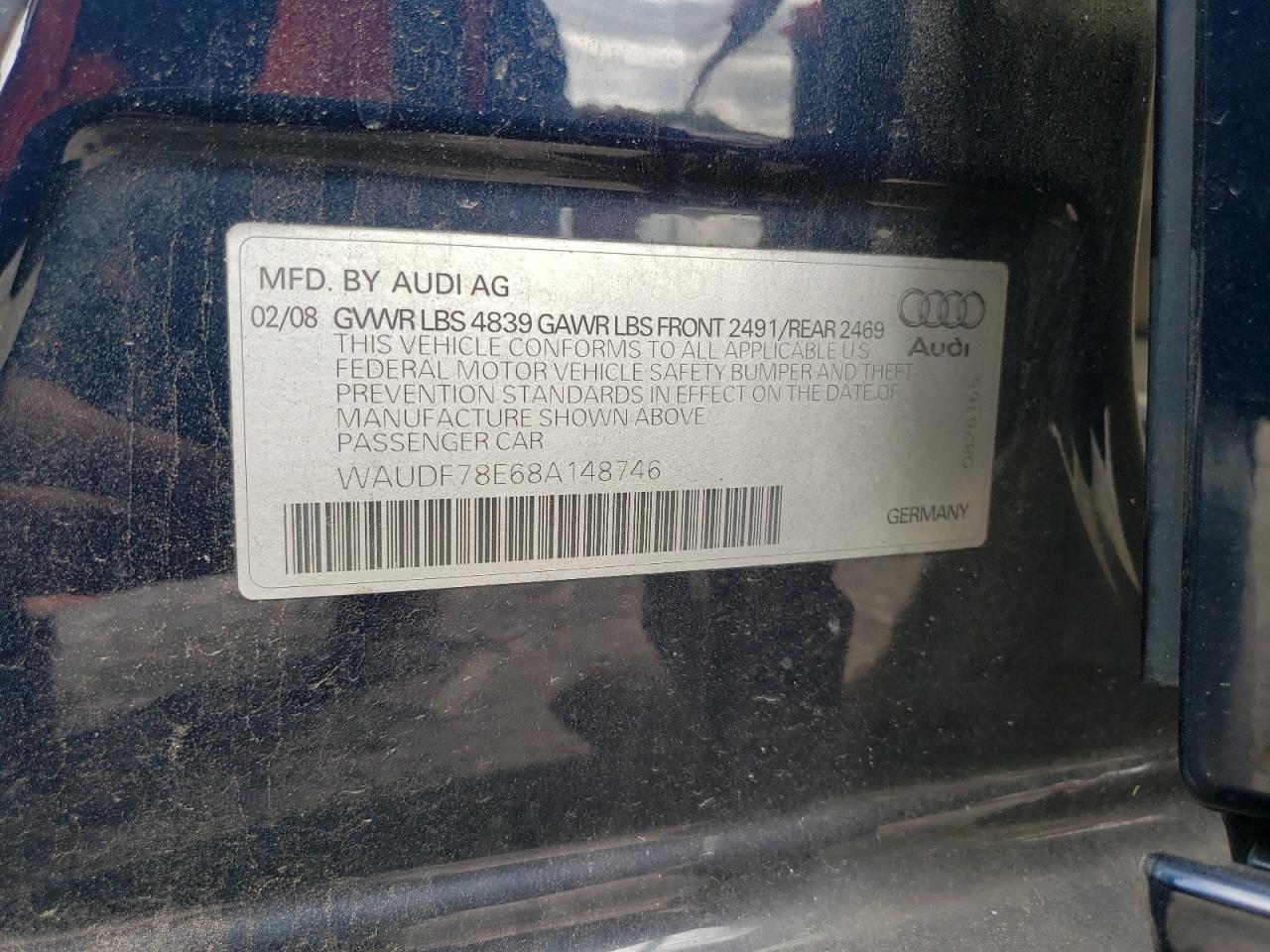 WAUDF78E68A148746 2008 Audi A4 2.0T Quattro